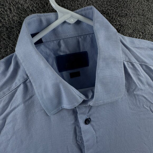 David Donahue Dress Shirt Men 17.5 34/35 Trim Fit Button Up Long Sleeve Blue - Picture 7 of 16